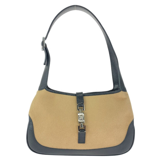 GUCCI Shoulder Bag 001 3735 canvas Beige black Jackie line