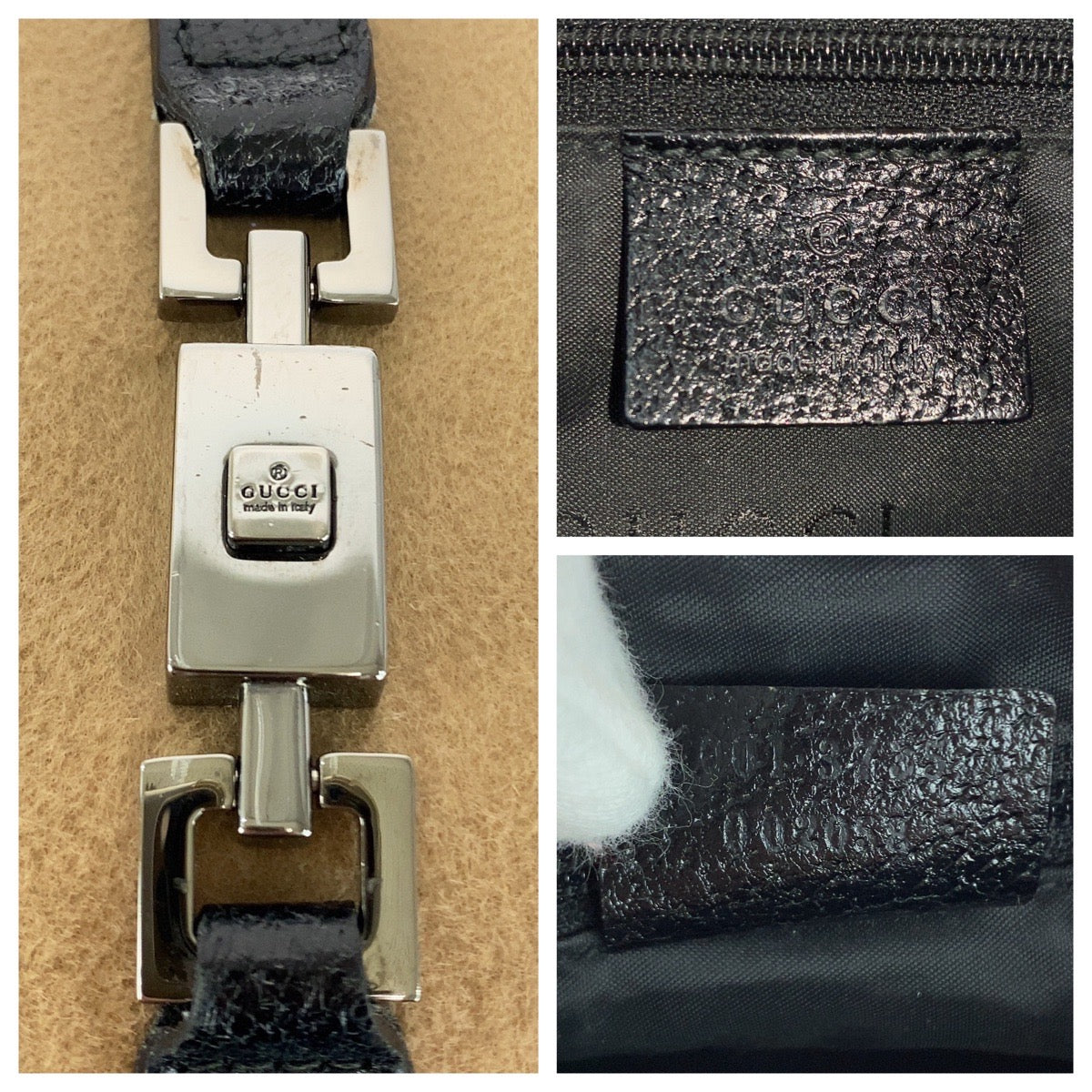 GUCCI Shoulder Bag 001 3735 canvas Beige black Jackie line