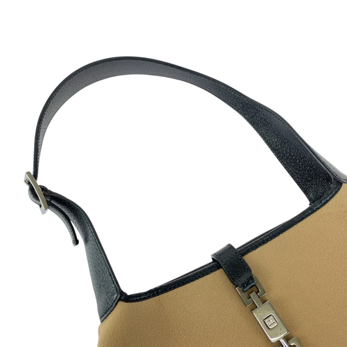 GUCCI Shoulder Bag 001 3735 canvas Beige black Jackie line