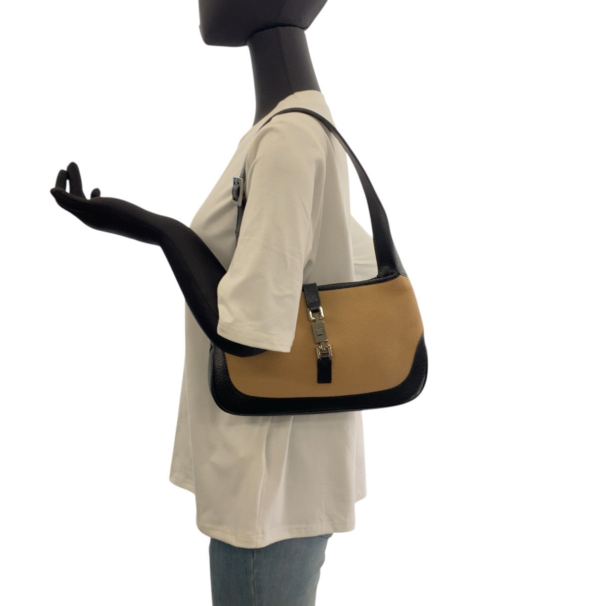 GUCCI Shoulder Bag 001 3735 canvas Beige black Jackie line