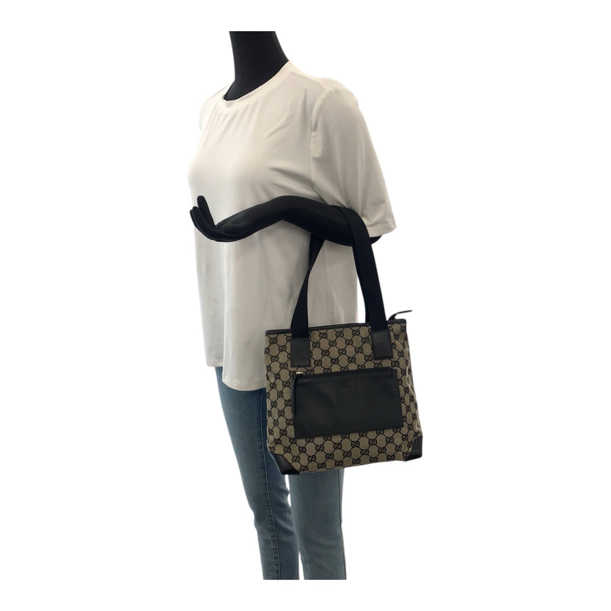 GUCCI Tote Bag 019 0402 GG canvas Beige black brown GG canvas