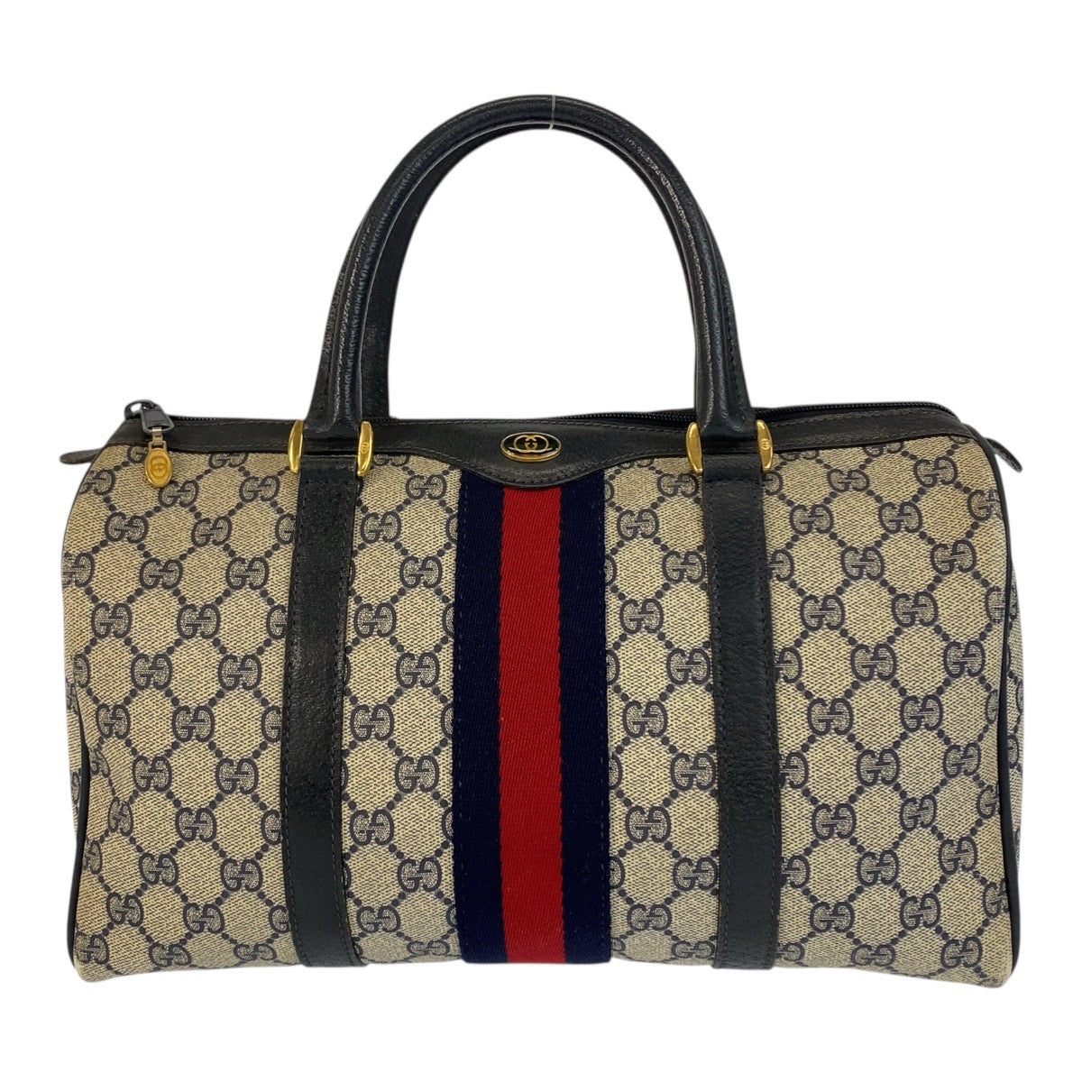 GUCCI Handbag 24 02 007 GG Supreme Canvas Gray Navy Gold Metal Sherry line