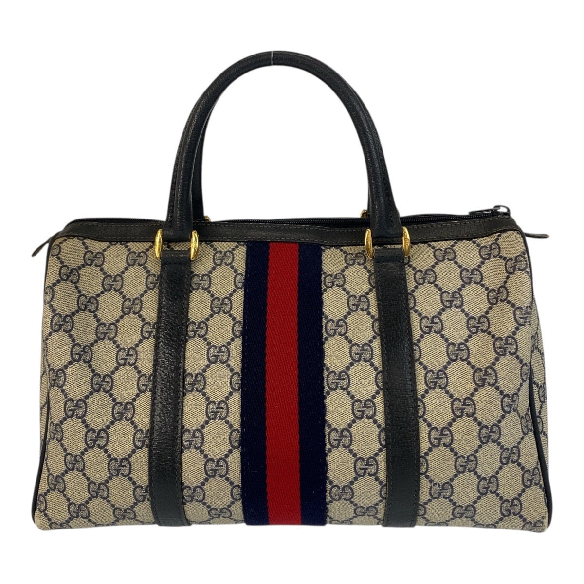 GUCCI Handbag 24 02 007 GG Supreme Canvas Gray Navy Gold Metal Sherry line
