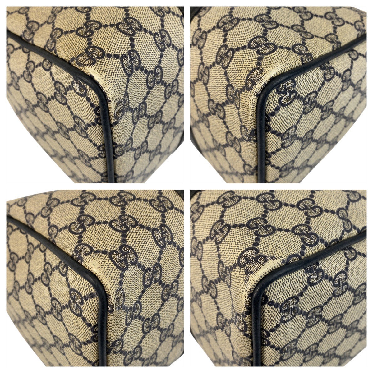 GUCCI Handbag 24 02 007 GG Supreme Canvas Gray Navy Gold Metal Sherry line