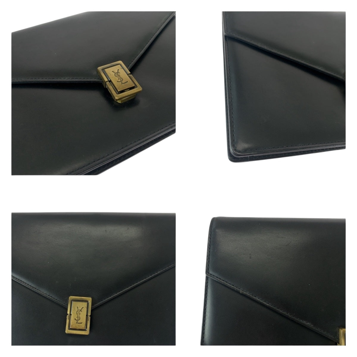 SAINT LAURENT Clutch bag leather Black GoldMetal YSL