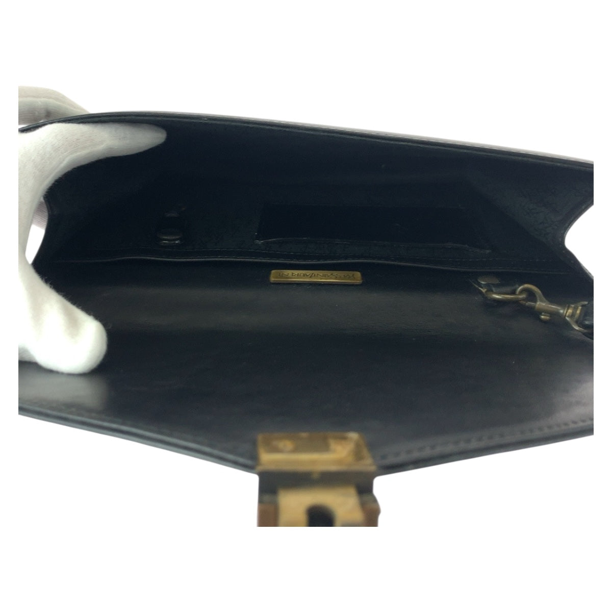 SAINT LAURENT Clutch bag leather Black GoldMetal YSL