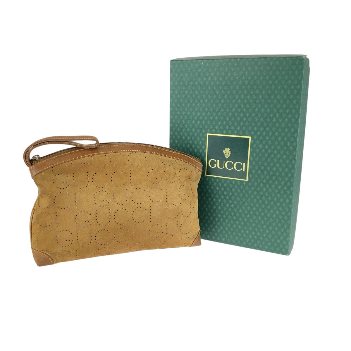 GUCCI Clutch bag 004 113 0367 Suede Brown Beige Gold Metal