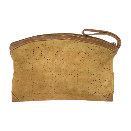 GUCCI Clutch bag 004 113 0367 Suede Brown Beige Gold Metal