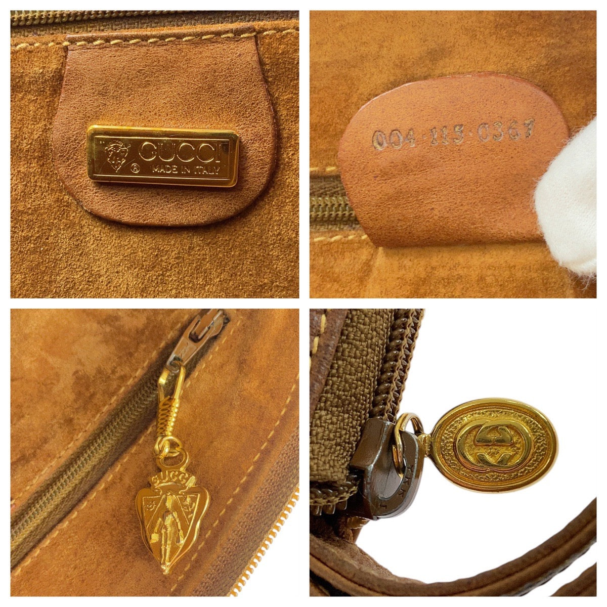 GUCCI Clutch bag 004 113 0367 Suede Brown Beige Gold Metal