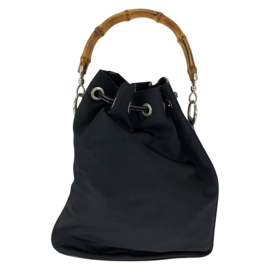 GUCCI Shoulder Bag 001 2404 16570 Nylon Black Brown SilverMetal Bamboo