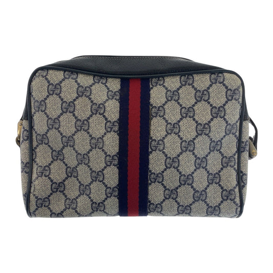 GUCCI Shoulder Bag 68 001 3654 PVC Navy Gold Metal Sherry line Old Gucci