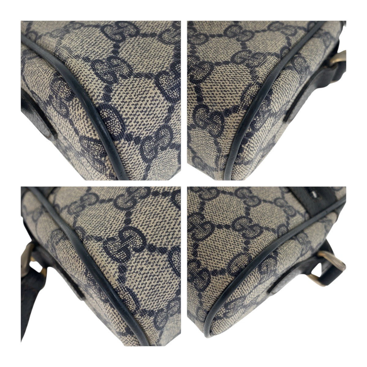 GUCCI Shoulder Bag 68 001 3654 PVC Navy Gold Metal Sherry line Old Gucci