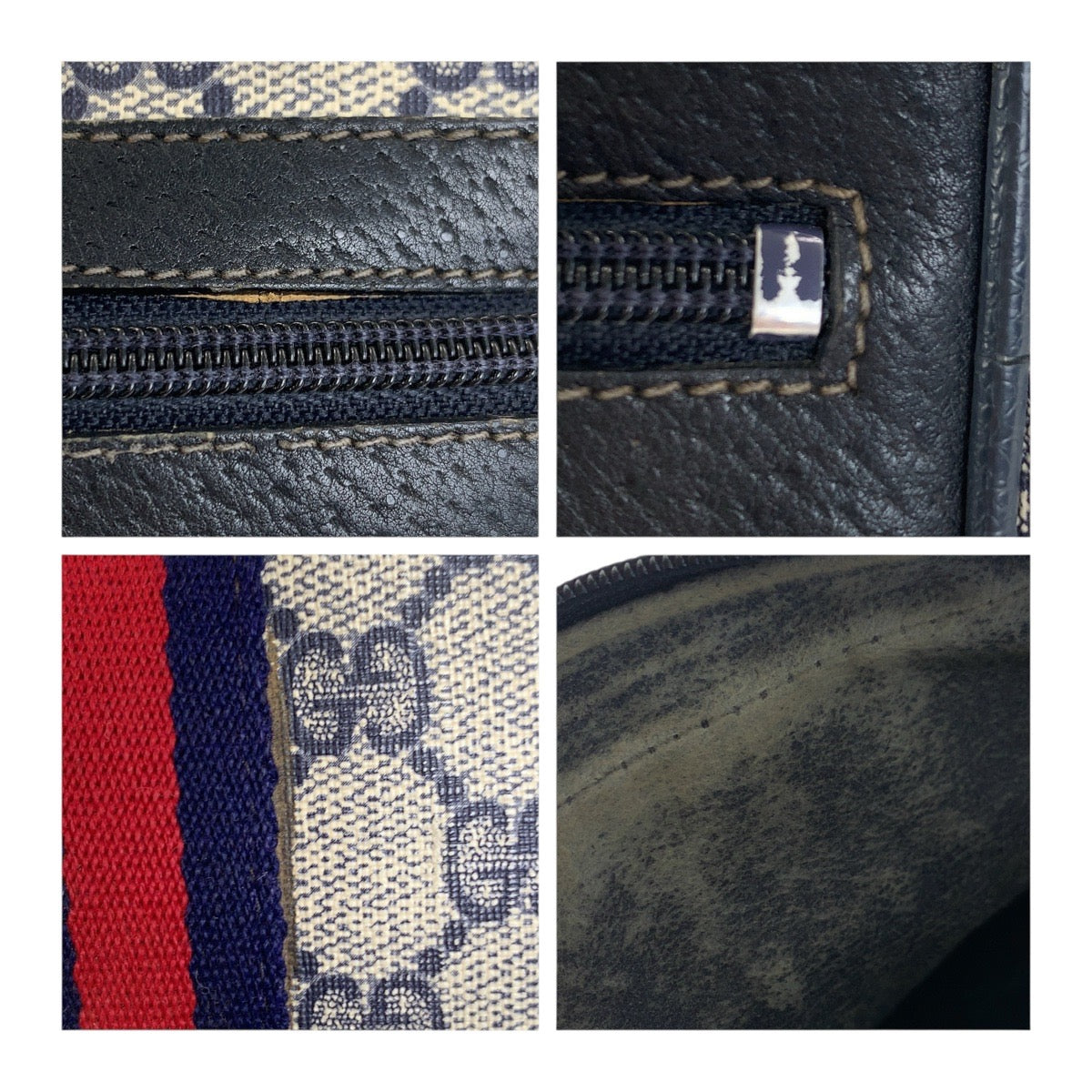 GUCCI Shoulder Bag 68 001 3654 PVC Navy Gold Metal Sherry line Old Gucci