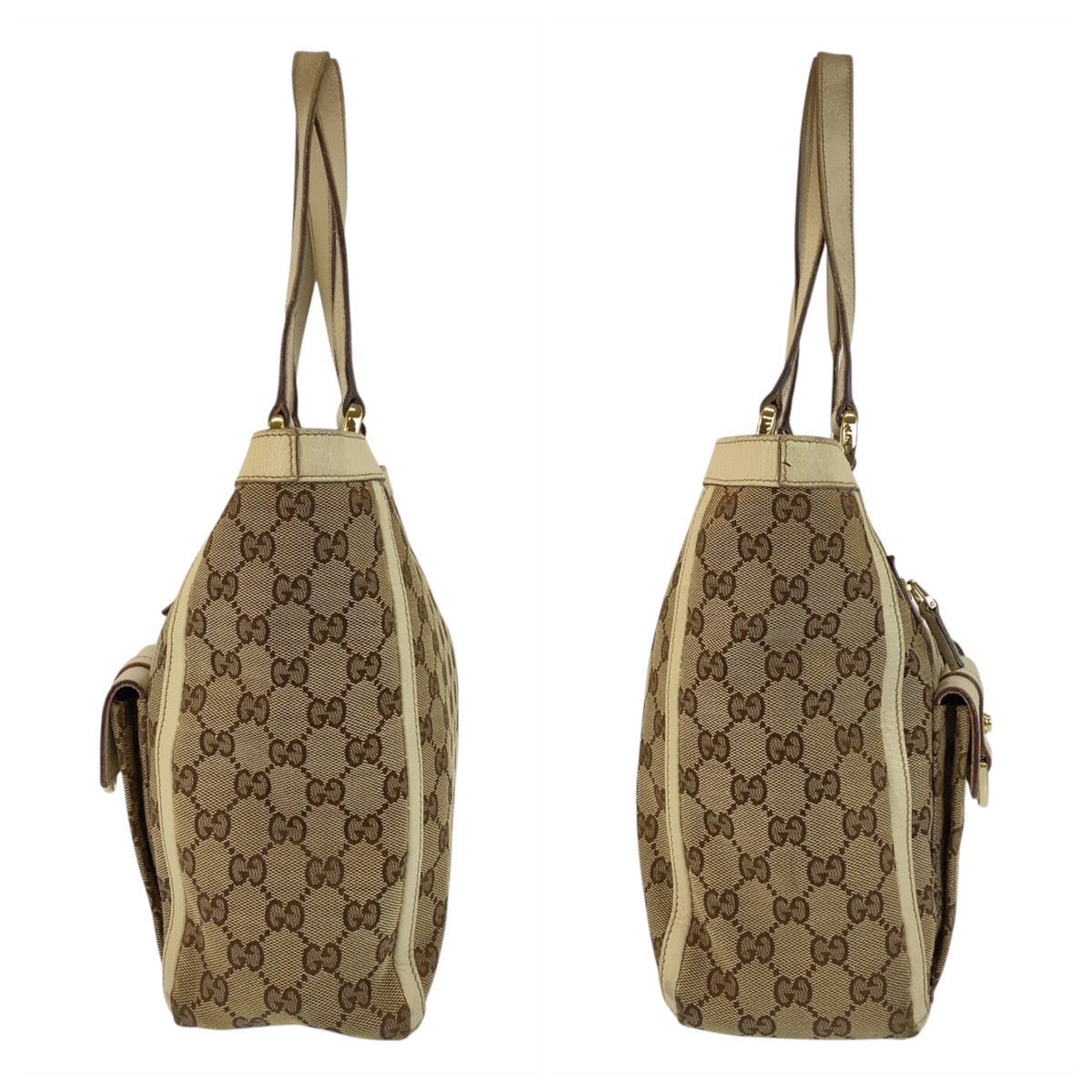 GUCCI Tote Bag 146247 GG canvas Beige Ivory Gold Metal Abbey