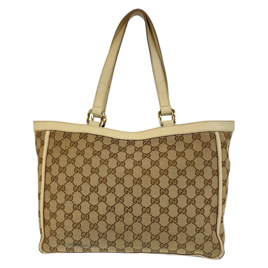 GUCCI Tote Bag 146247 GG canvas Beige Ivory Gold Metal Abbey