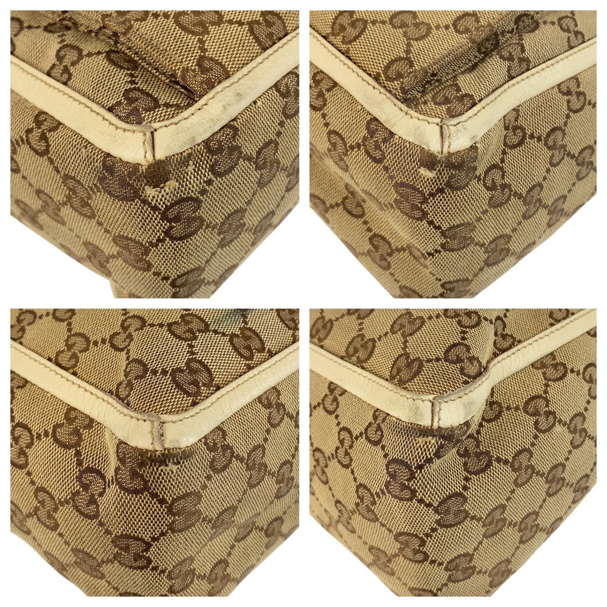 GUCCI Tote Bag 146247 GG canvas Beige Ivory Gold Metal Abbey