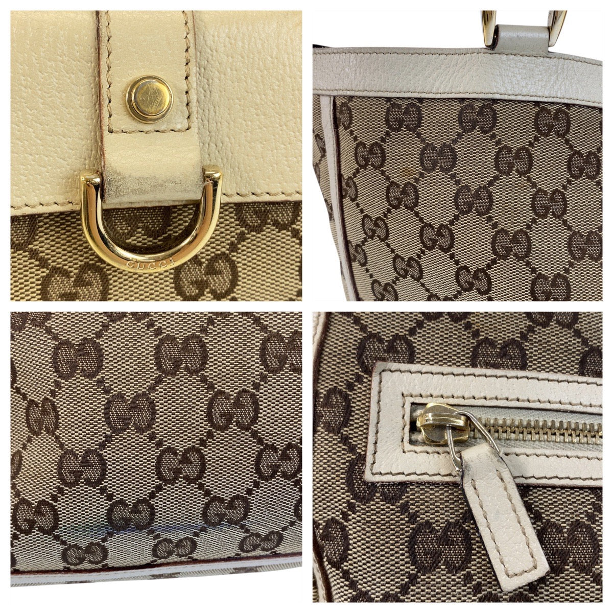 GUCCI Tote Bag 146247 GG canvas Beige Ivory Gold Metal Abbey