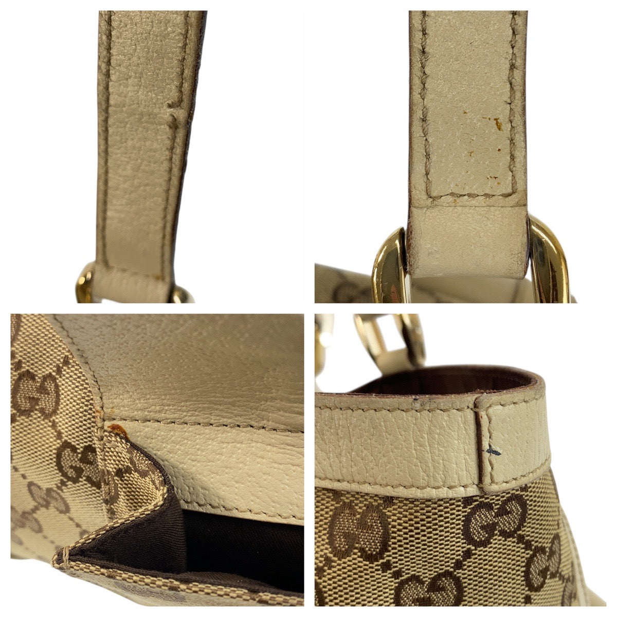 GUCCI Tote Bag 146247 GG canvas Beige Ivory Gold Metal Abbey