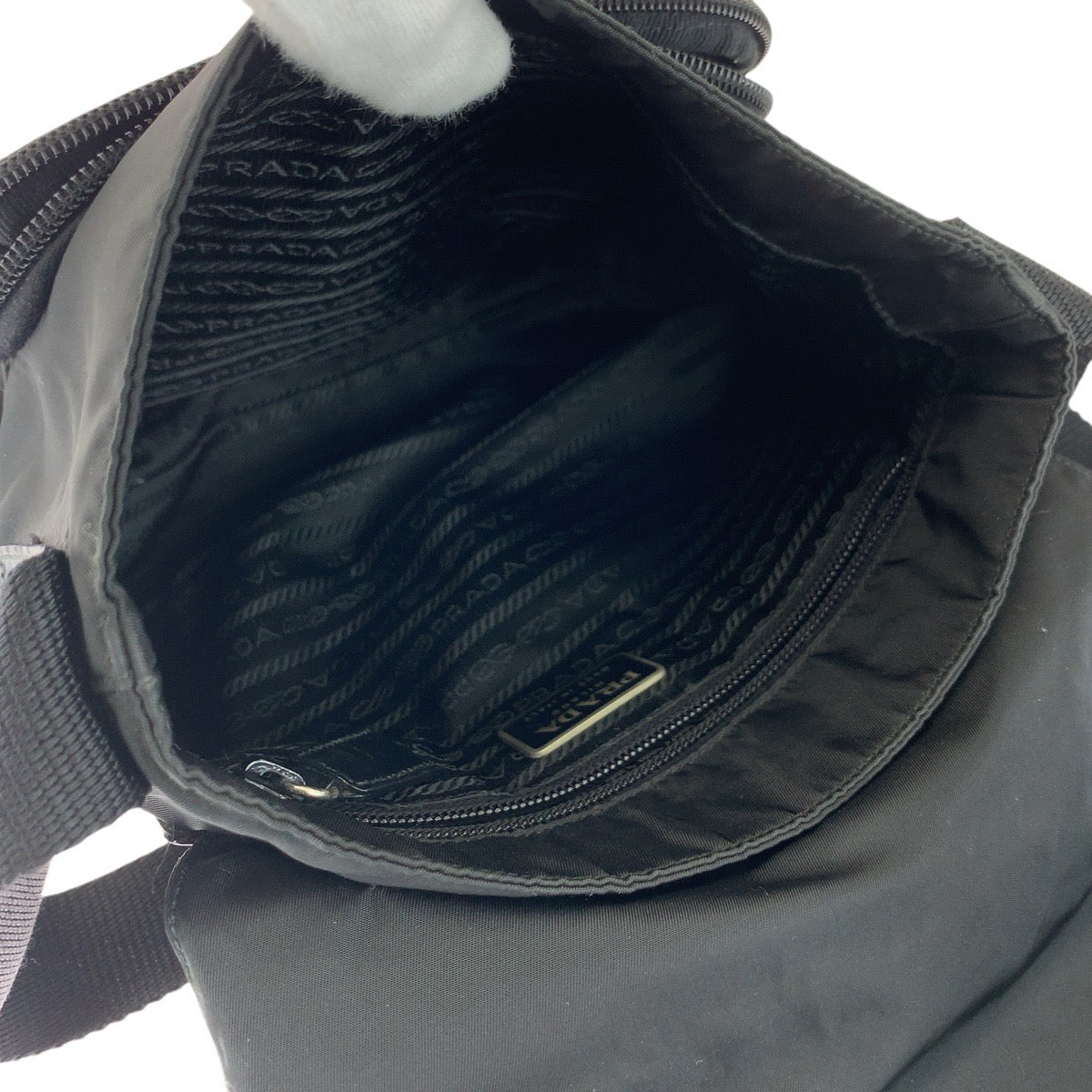 PRADA Shoulder Bag Nylon black Test Triangle With logo