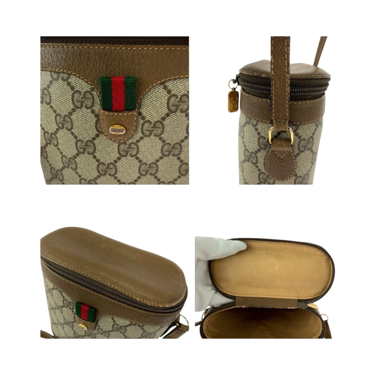 GUCCI Shoulder Bag 904 02 070 GG Supreme Canvas Beige Brown Gold Metal Old Gucci Shelly Line