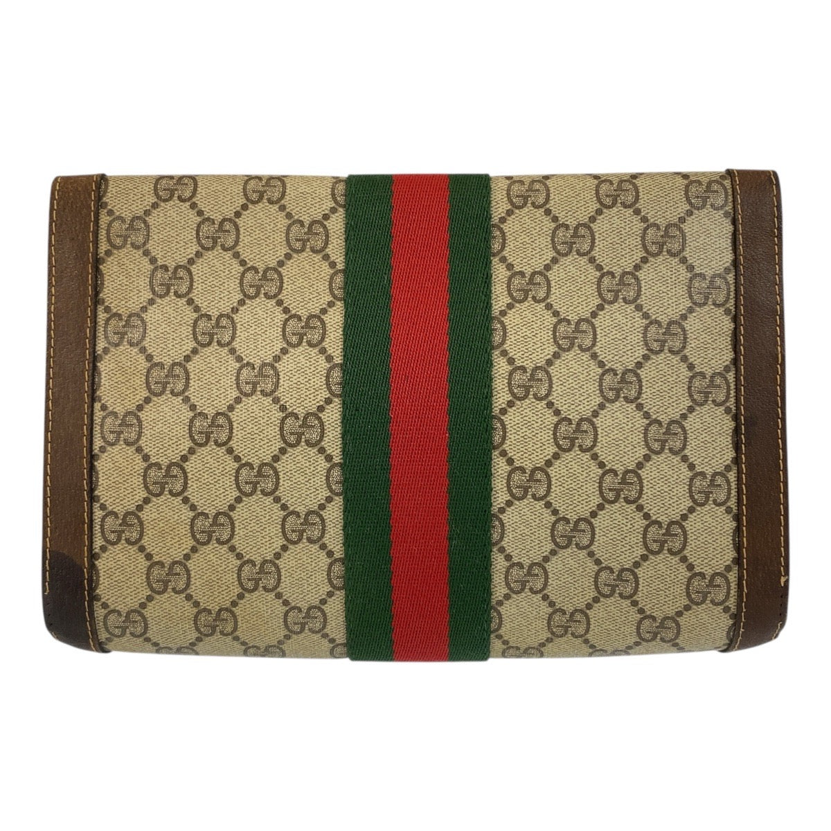 GUCCI Clutch bag 38 GG Supreme Canvas Beige Brown Gold Metal Sherry line