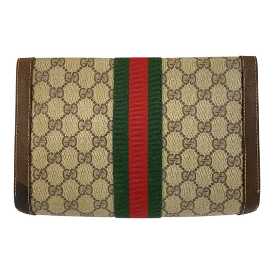 GUCCI Clutch bag 38 GG Supreme Canvas Beige Brown Gold Metal Sherry line