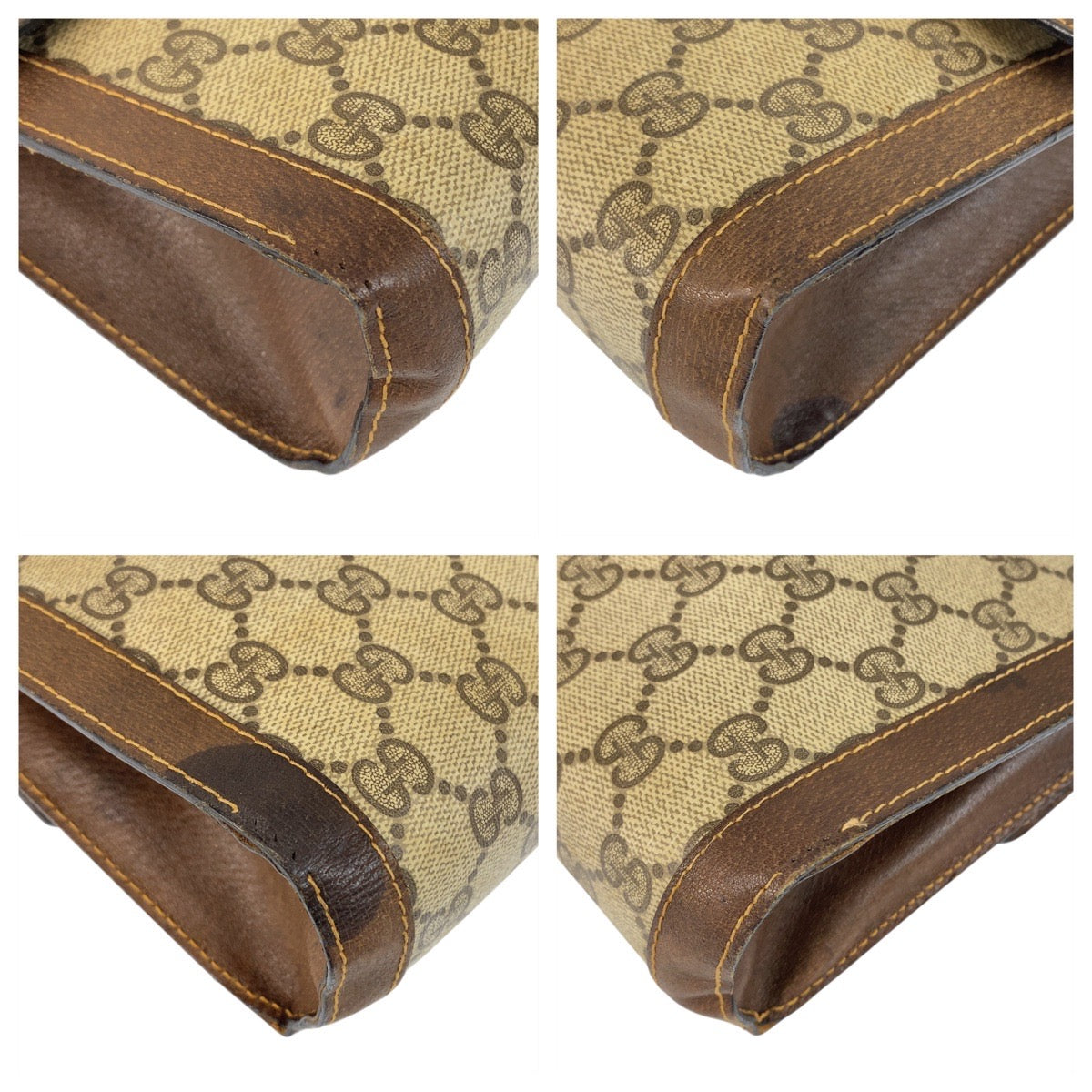 GUCCI Clutch bag 38 GG Supreme Canvas Beige Brown Gold Metal Sherry line