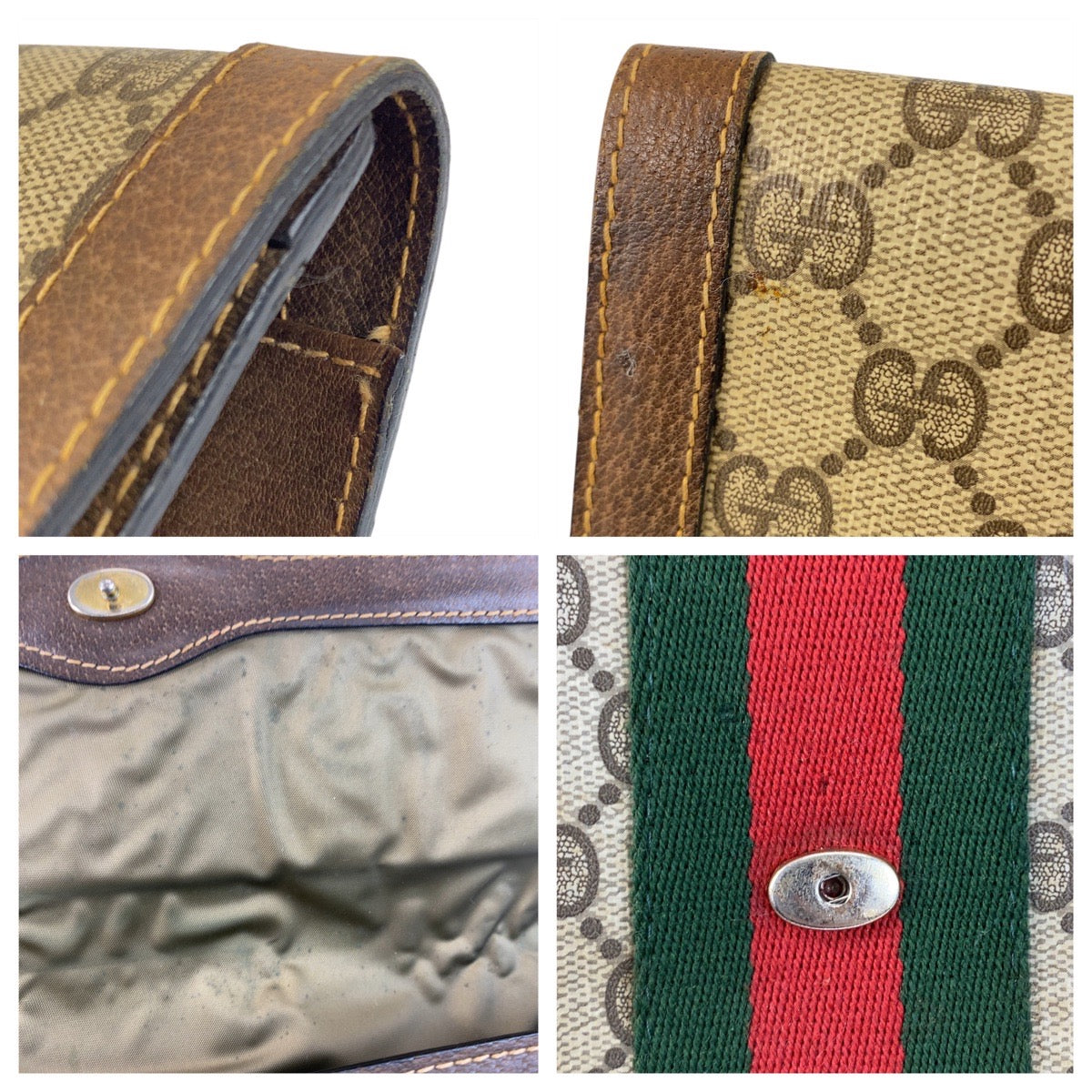 GUCCI Clutch bag 38 GG Supreme Canvas Beige Brown Gold Metal Sherry line