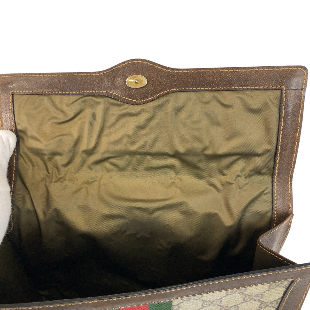 GUCCI Clutch bag 38 GG Supreme Canvas Beige Brown Gold Metal Sherry line