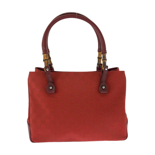 GUCCI Tote Bag 112526 canvas Red Brown SilverMetal Bamboo