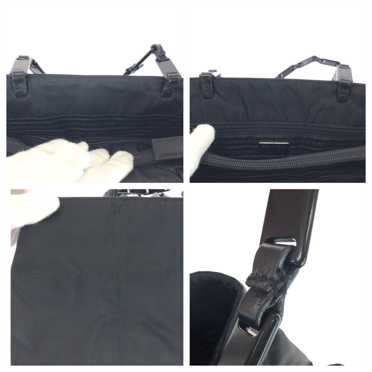 PRADA Tote Bag Nylon Black SilverMetal Test Triangle With logo