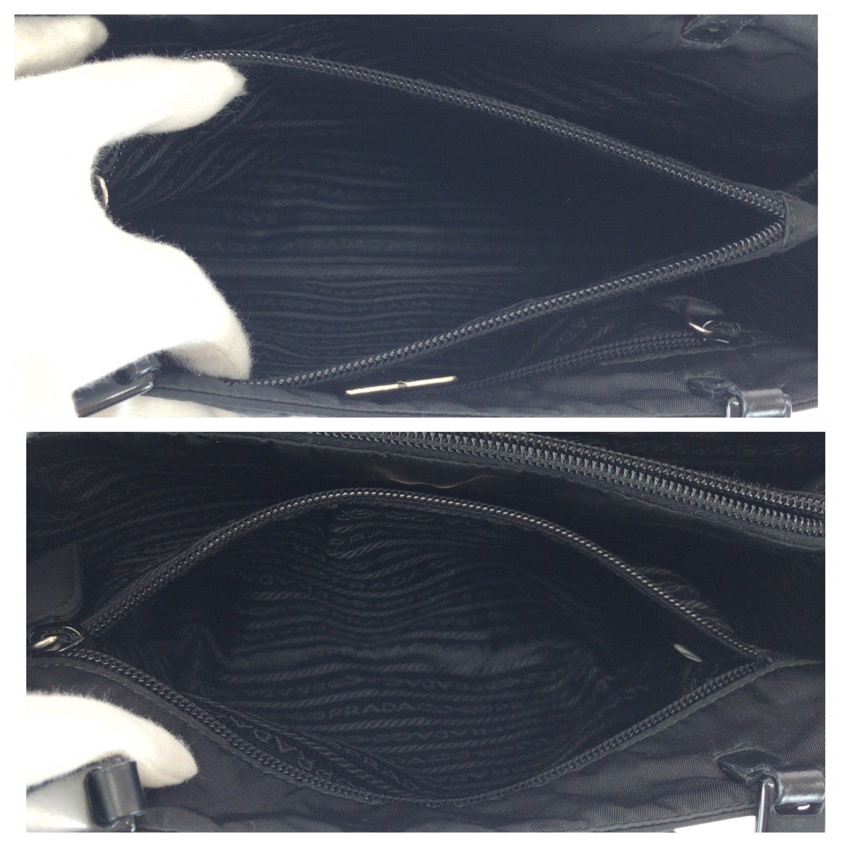 PRADA Tote Bag Nylon Black SilverMetal Test Triangle With logo