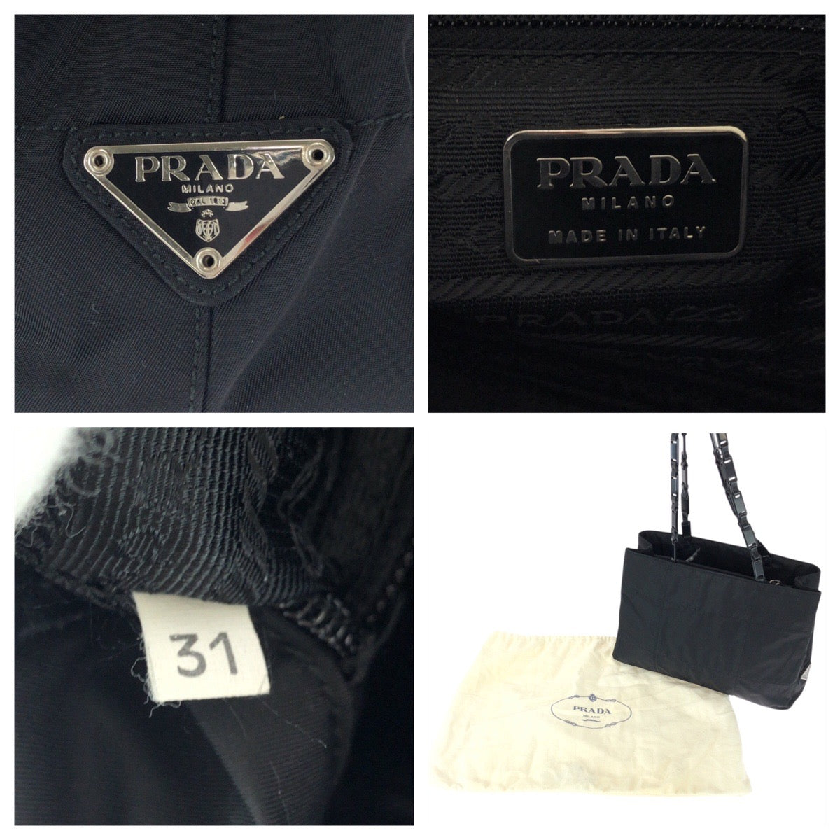 PRADA Tote Bag Nylon Black SilverMetal Test Triangle With logo