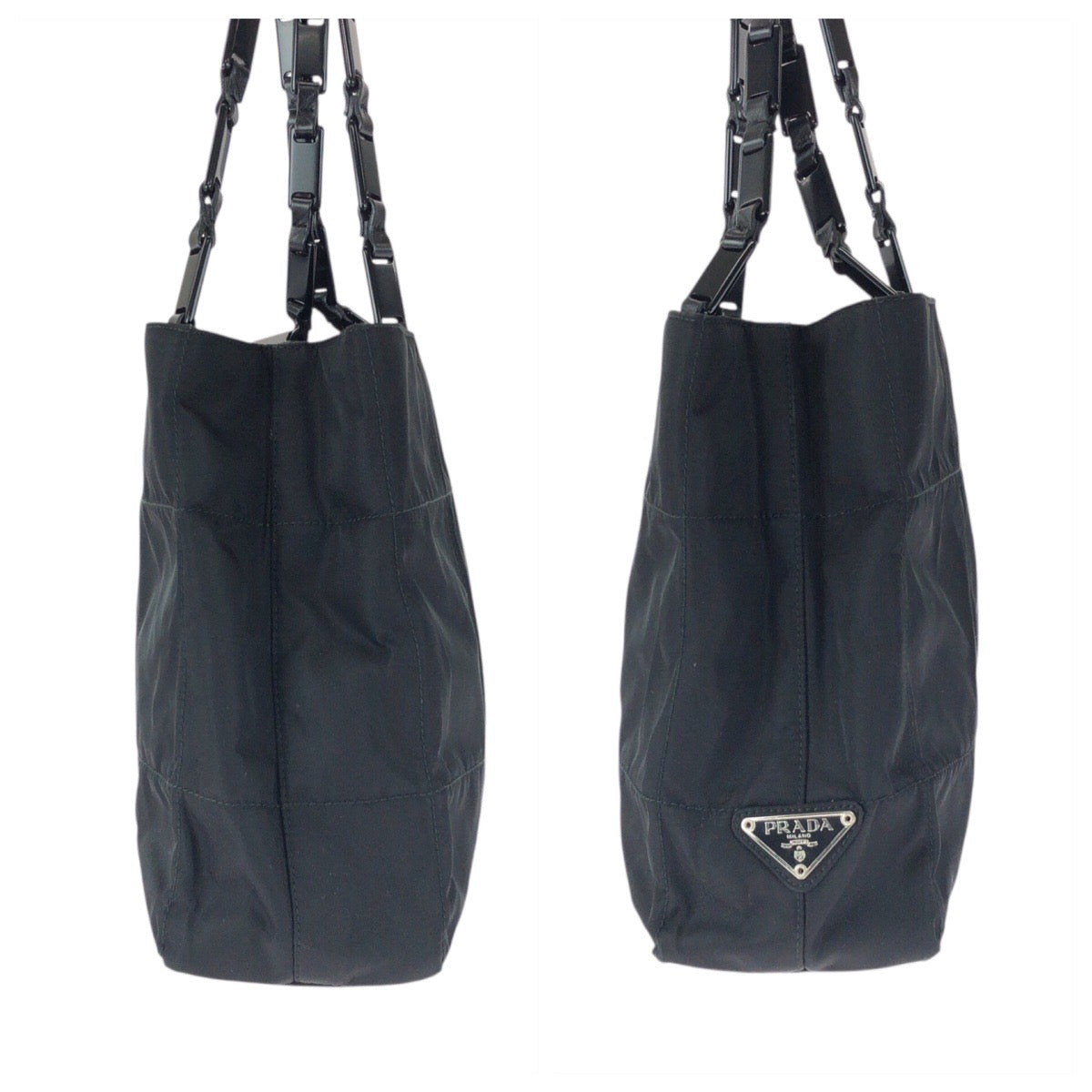 PRADA Tote Bag Nylon Black SilverMetal Test Triangle With logo