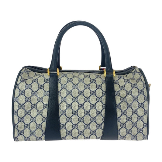 GUCCI Handbag 111 02 072 GG Supreme Canvas Gray Navy Gold Metal Sherry line