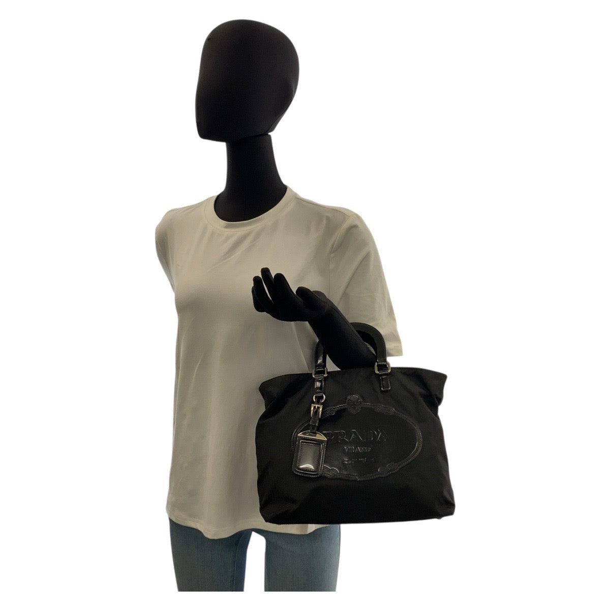 PRADA Tote Bag Nylon Black SilverMetal Test logo
