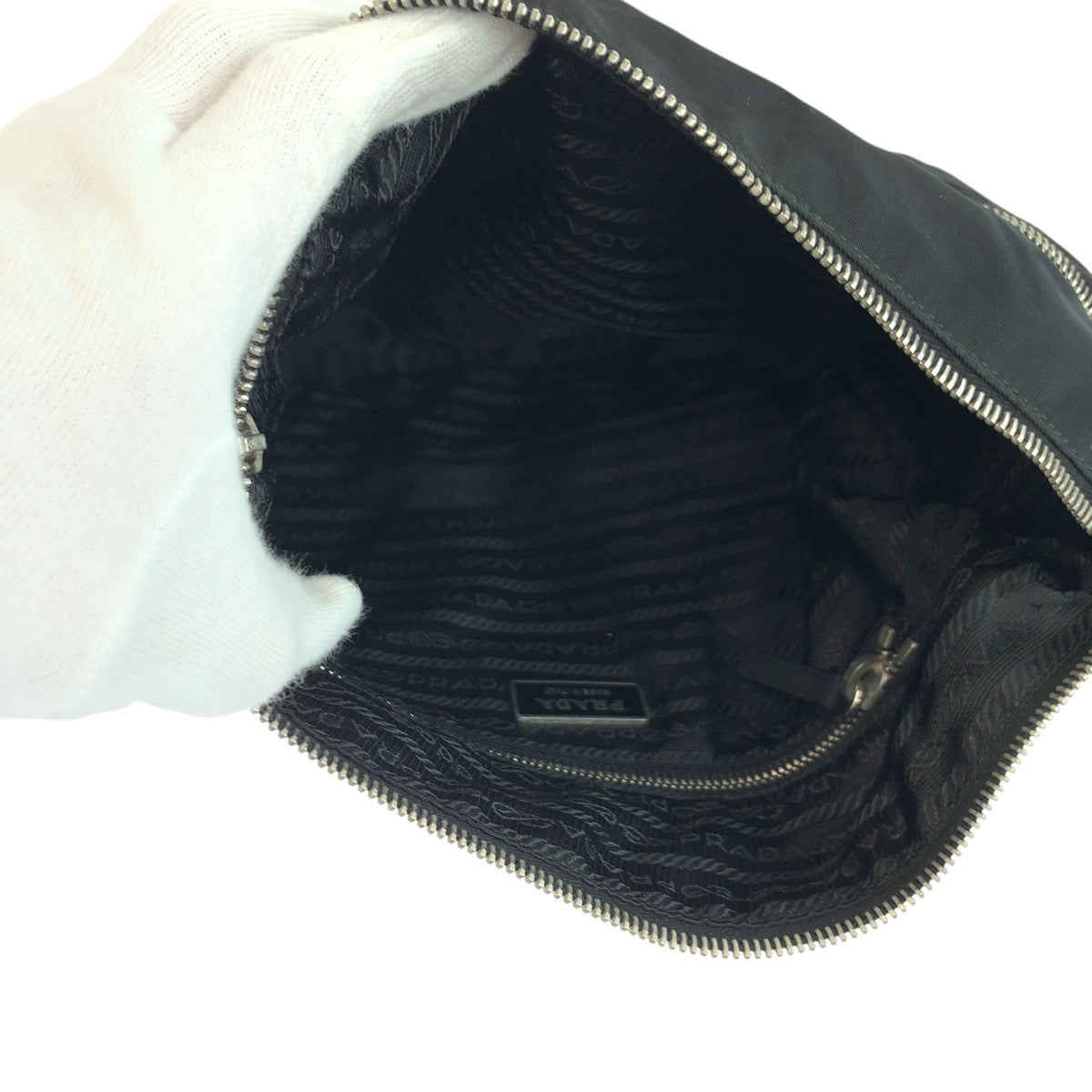 PRADA Shoulder Bag Nylon black Test Triangle With logo