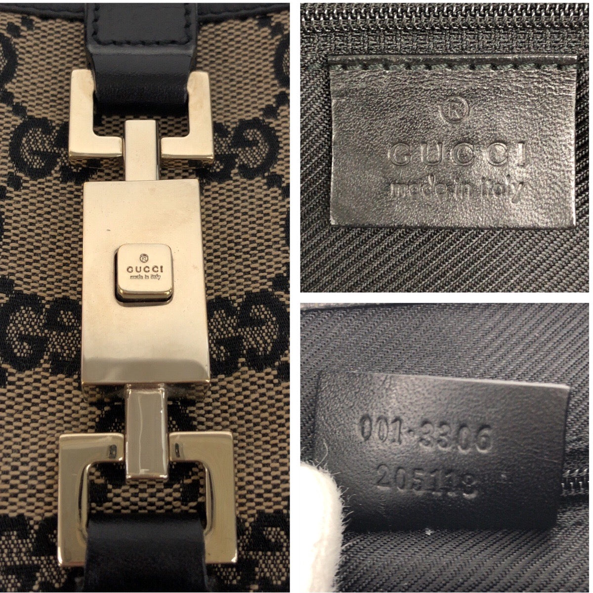 GUCCI Shoulder Bag 001 3306 GG canvas black Jackie