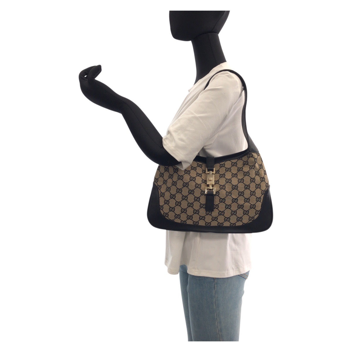 GUCCI Shoulder Bag 001 3306 GG canvas black Jackie