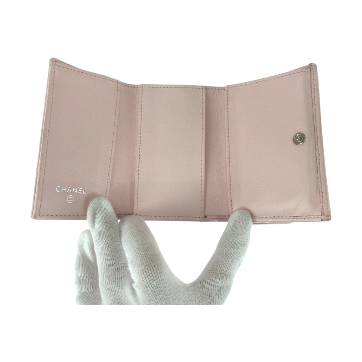CHANEL Tri-fold wallet leather Pink SilverMetal Matrasse COCO Mark