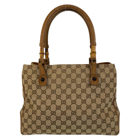GUCCI Tote Bag 112526 GG canvas Beige brown Bamboo
