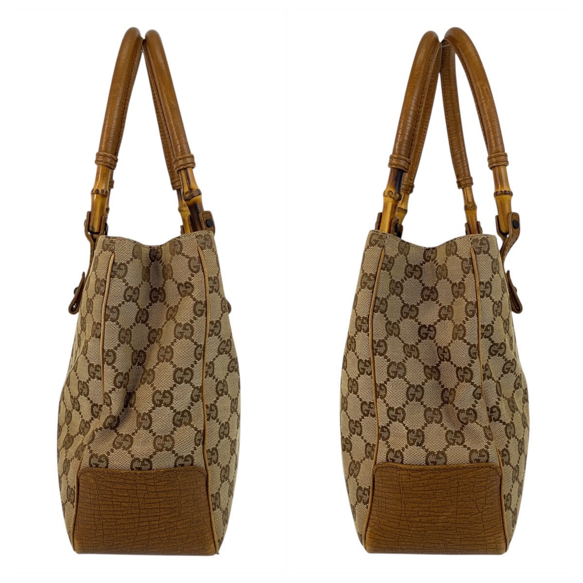 GUCCI Tote Bag 112526 GG canvas Beige brown Bamboo