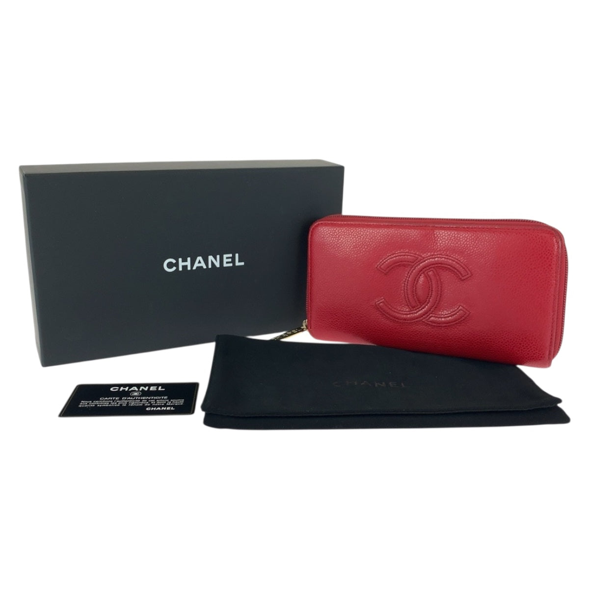 CHANEL Long Wallet Purse leather Red COCO Mark