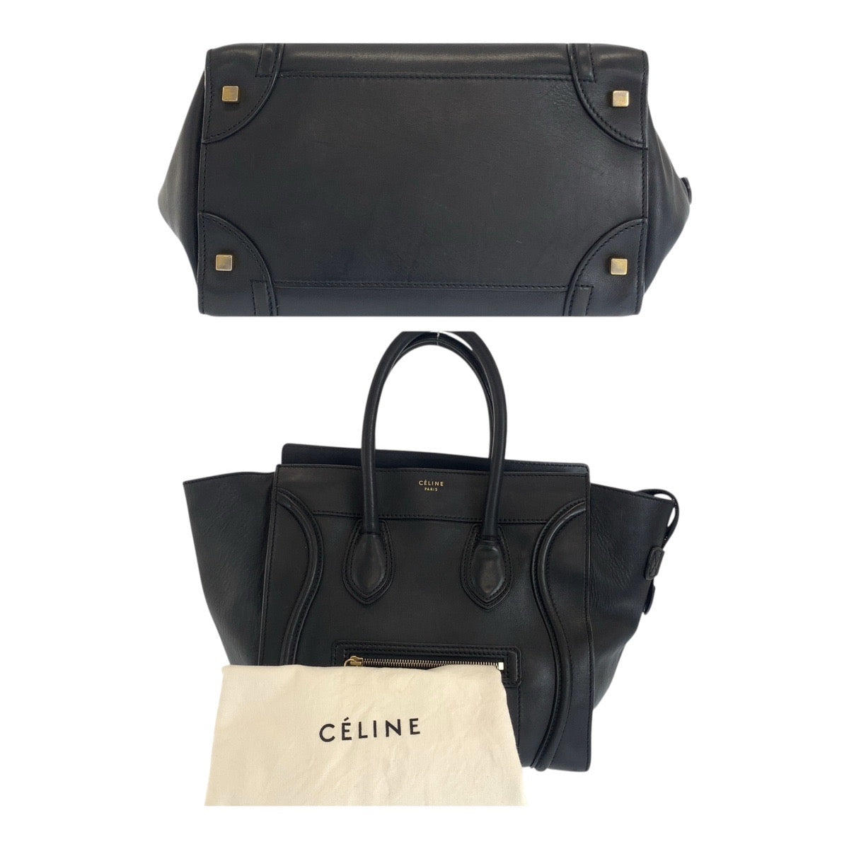 CELINE Tote Bag F SA 0132 leather Black GoldMetal Luggage Mini shopper