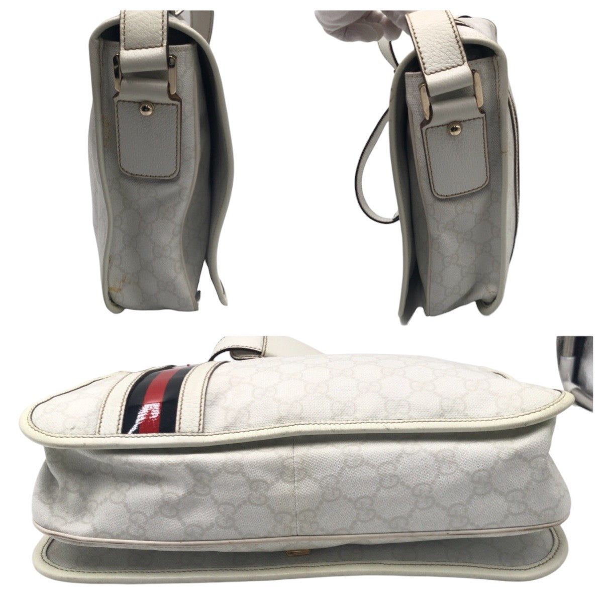 GUCCI Shoulder Bag 145844 leather white Sherry line