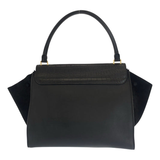 CELINE Shoulder Bag leather Black GoldMetal Trapeze Embossing