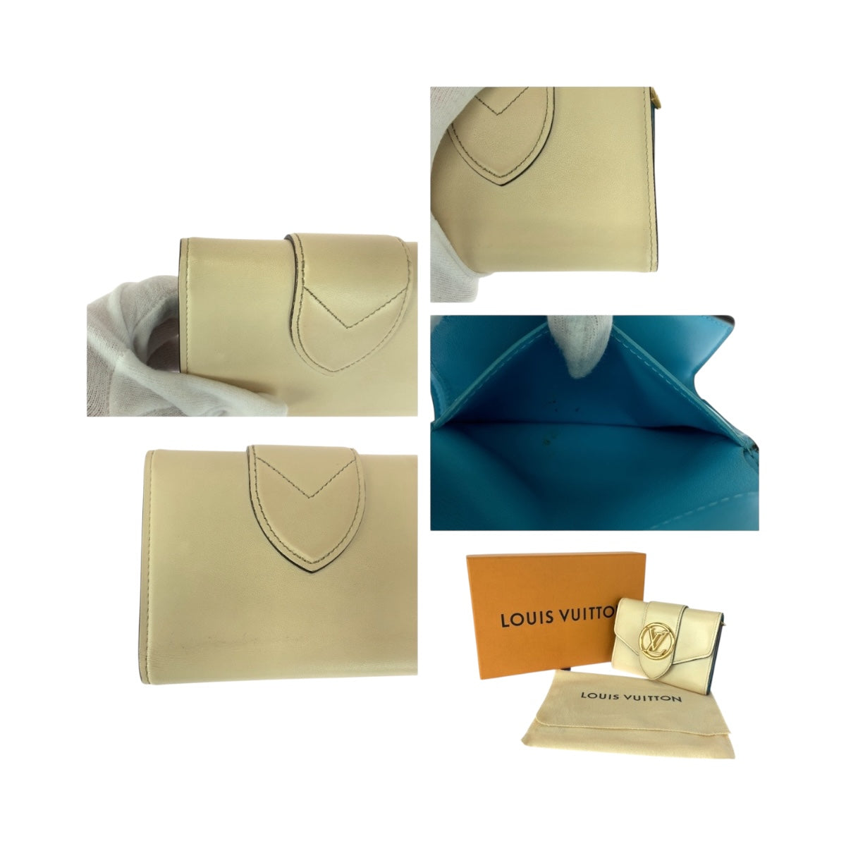 LOUIS VUITTON Tri-fold wallet M69176 leather Ivory Gold Metal Portefeuille Ponneuf
