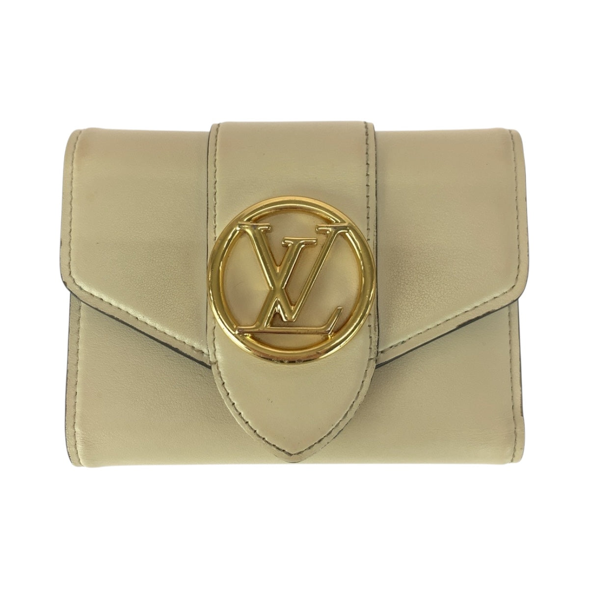 LOUIS VUITTON Tri-fold wallet M69176 leather Ivory Gold Metal Portefeuille Ponneuf