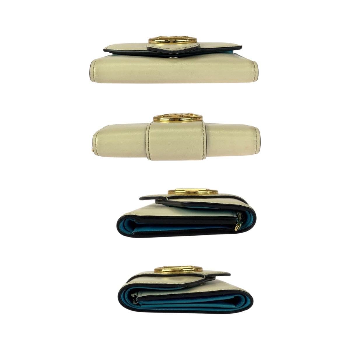 LOUIS VUITTON Tri-fold wallet M69176 leather Ivory Gold Metal Portefeuille Ponneuf