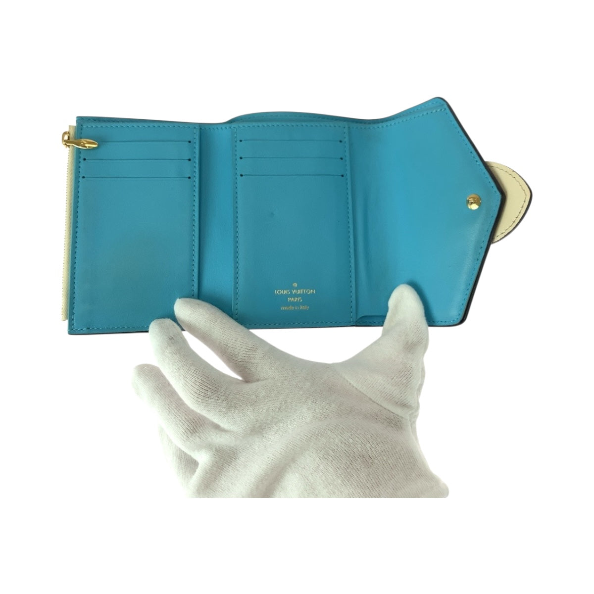 LOUIS VUITTON Tri-fold wallet M69176 leather Ivory Gold Metal Portefeuille Ponneuf